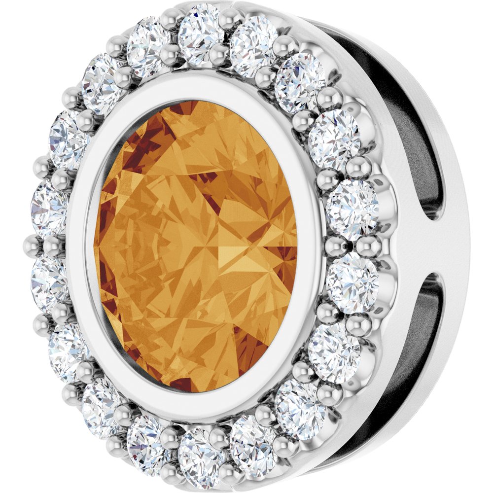 Sterling Silver Natural Citrine & 1/4 CTW Natural Diamond Halo-Style Pendant