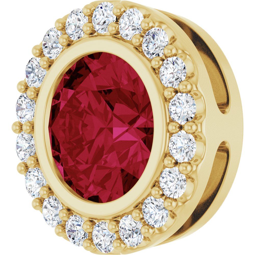 14K Yellow Gold Lab-Grown Ruby & 1/4 CTW Natural Diamond Halo-Style Pendant
