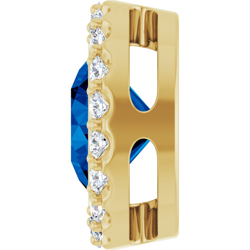 14K Yellow Gold Lab-Grown Blue Sapphire & 1/4 CTW Natural Diamond Halo-Style Pendant