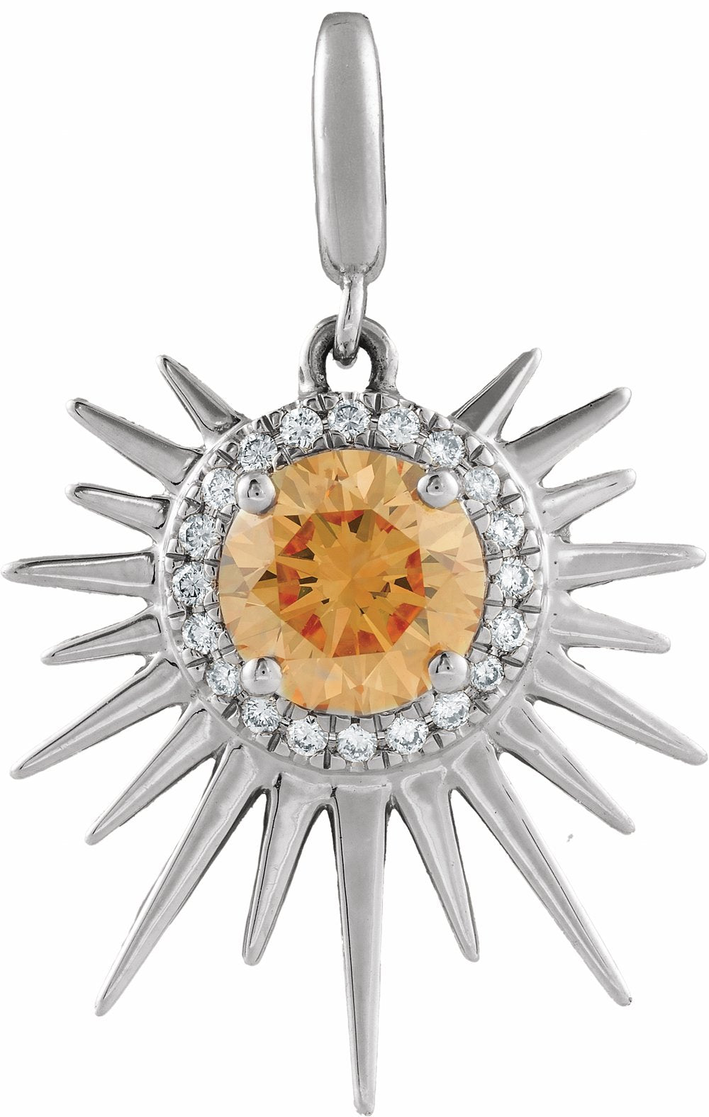 Sterling Silver Natural Citrine & 1/10 CTW Lab-Grown Diamond Halo-Style Sun Charm/Pendant