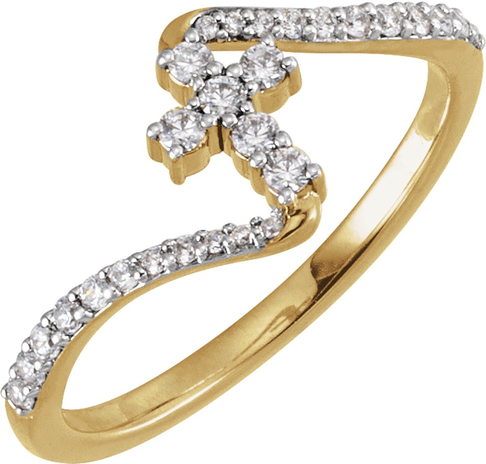 14K Yellow Gold 1/4 CTW Lab-Grown Diamond Cross Ring