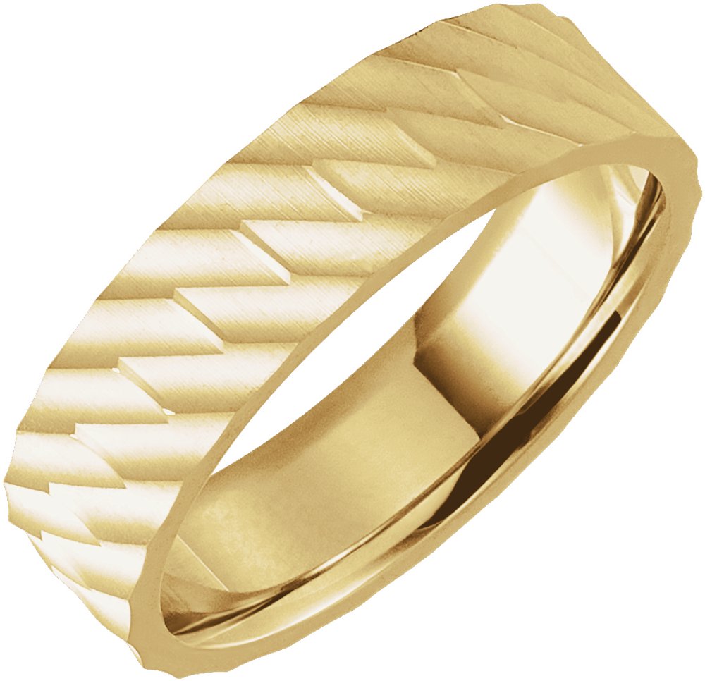 18K Yellow Gold 6 mm Patterned Flat Band Size 10