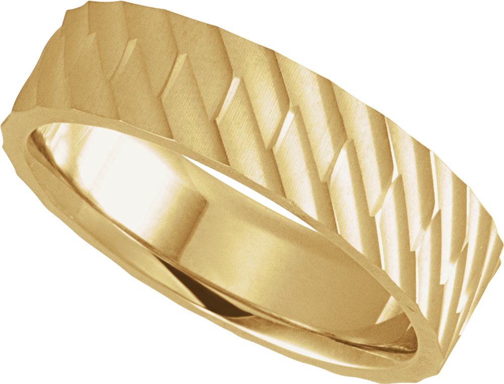 18K Yellow Gold 6 mm Patterned Flat Band Size 10