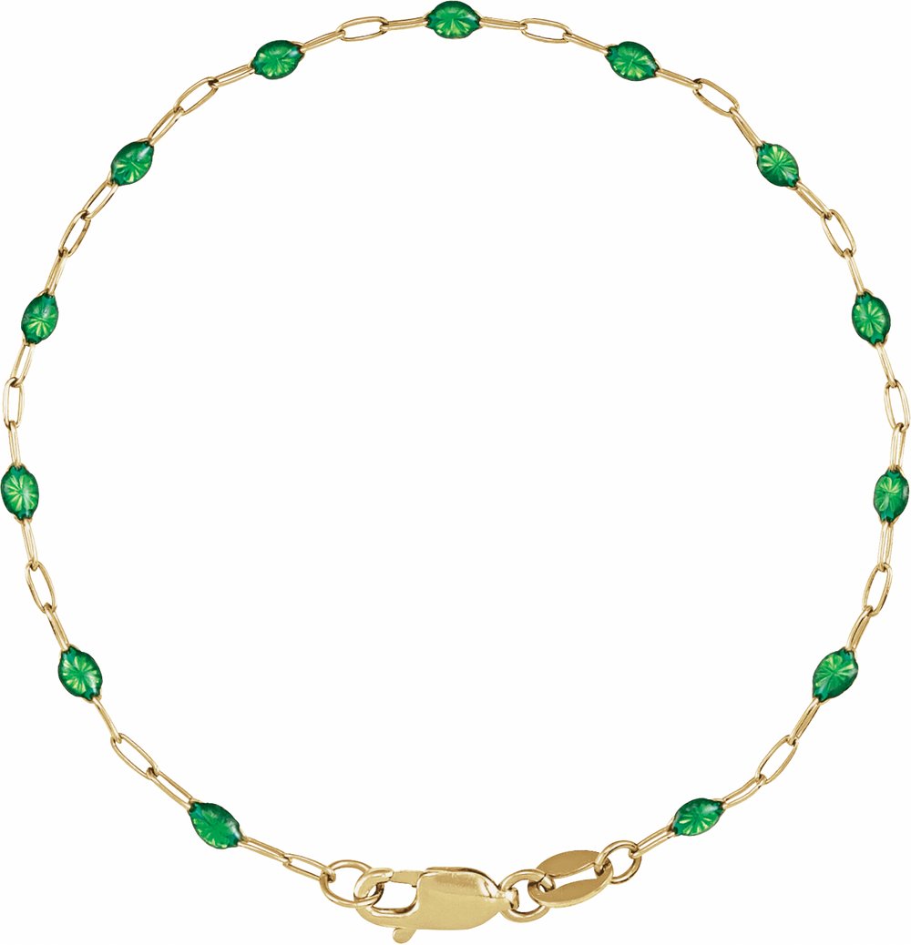 14K Yellow Gold-Filled 1.6 mm Green Enamel Bead Paperclip-Style 7" Chain