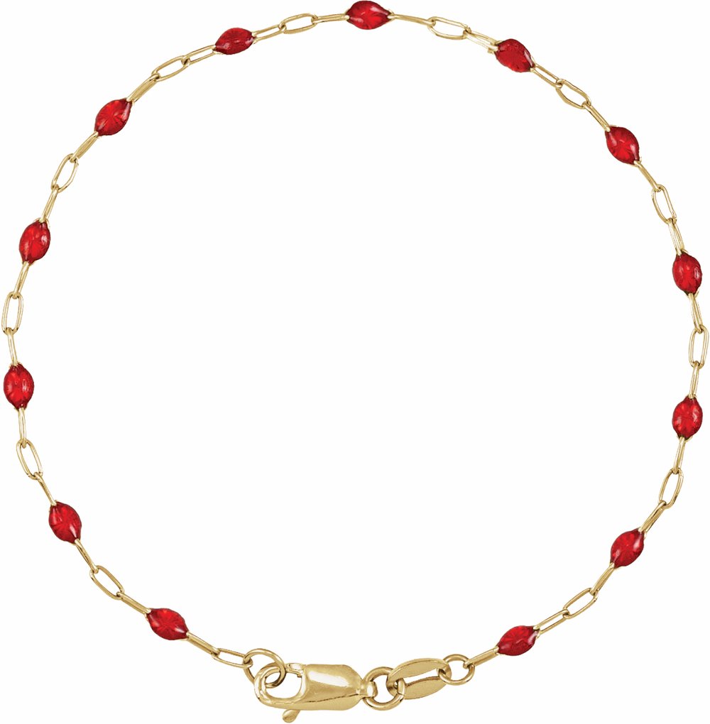14K Yellow Gold-Filled 1.6 mm Red Enamel Bead Paperclip-Style 7" Chain