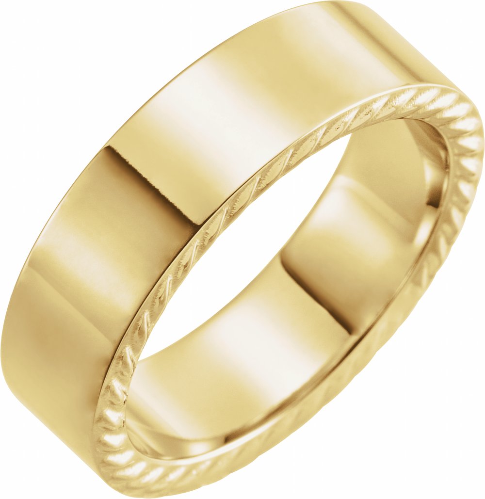 10K Yellow Gold 7 mm Rope Edge Flat Band Size 10