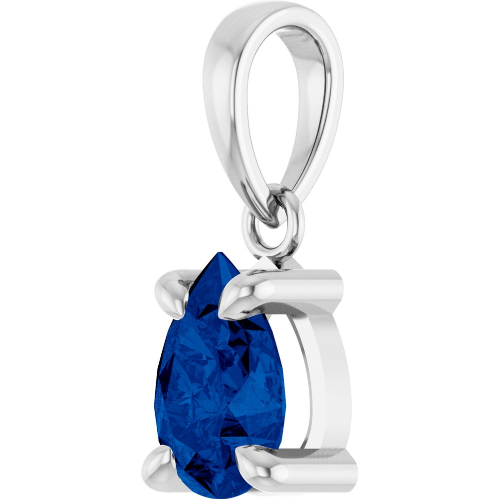 14K White Gold Lab-Grown Blue Sapphire Solitaire Pendant