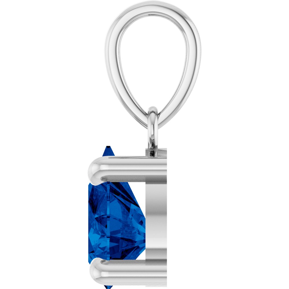 14K White Gold Lab-Grown Blue Sapphire Solitaire Pendant