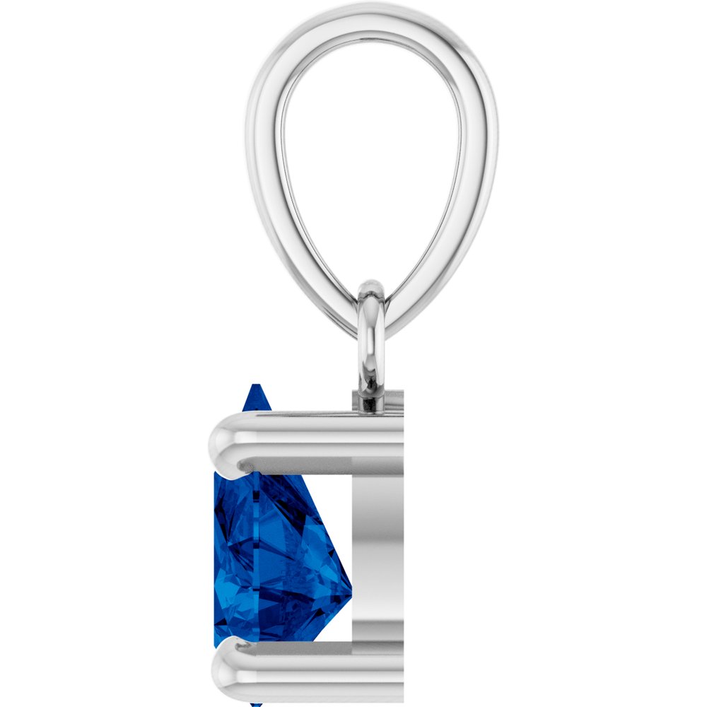 14K White Gold Lab-Grown Blue Sapphire Solitaire Pendant