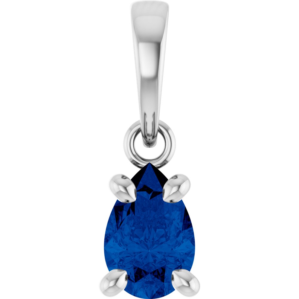 14K White Gold Lab-Grown Blue Sapphire Solitaire Pendant