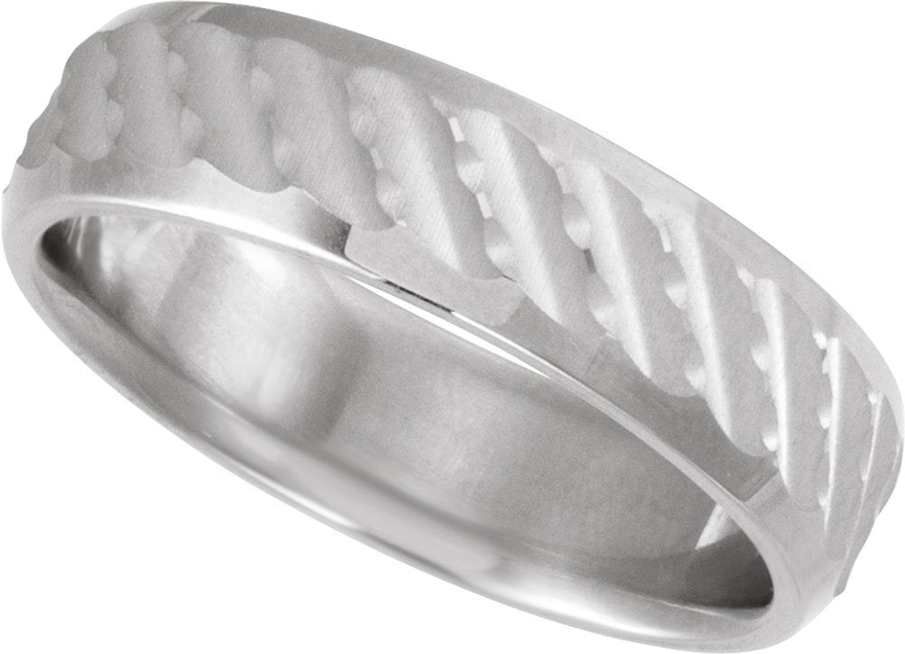 14K White Gold 6 mm Patterned Band Size 7