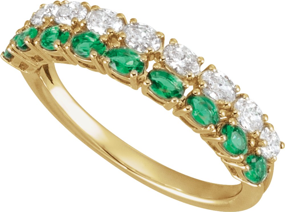 14K Yellow Gold Lab-Grown Emerald & 9/10 CTW Lab-Grown Diamond Ring