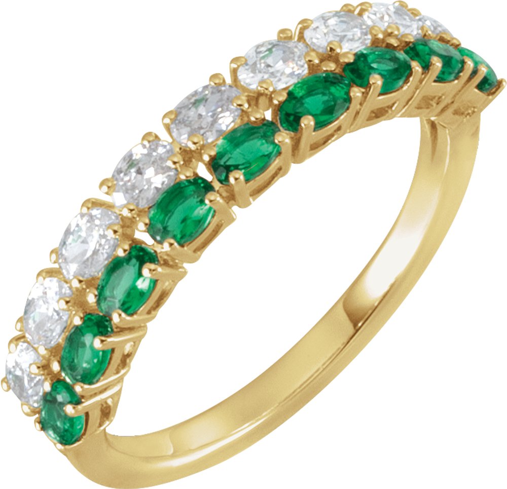 14K Yellow Gold Lab-Grown Emerald & 9/10 CTW Lab-Grown Diamond Ring