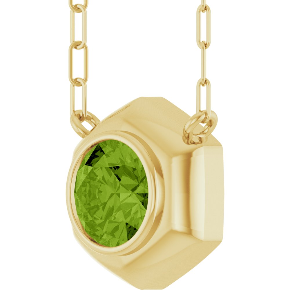 14K Yellow Gold Natural Peridot Geometric 18" Necklace