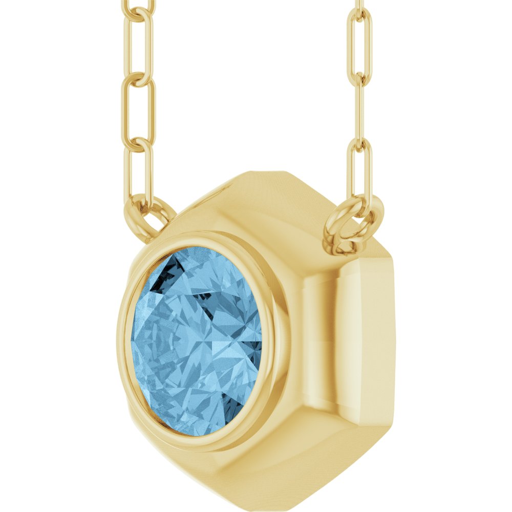 14K Yellow Gold Natural Sky Blue Topaz Geometric 18" Necklace