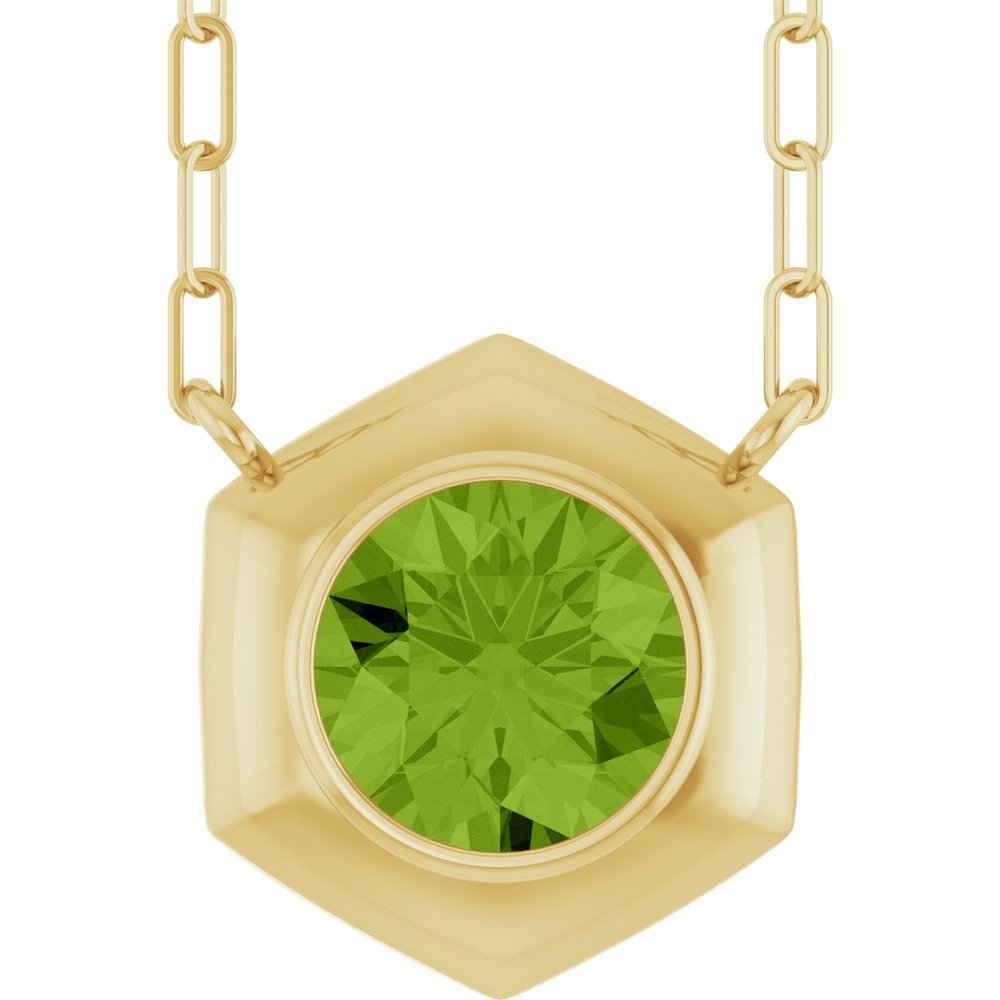 14K Yellow Gold Natural Peridot Geometric 18" Necklace