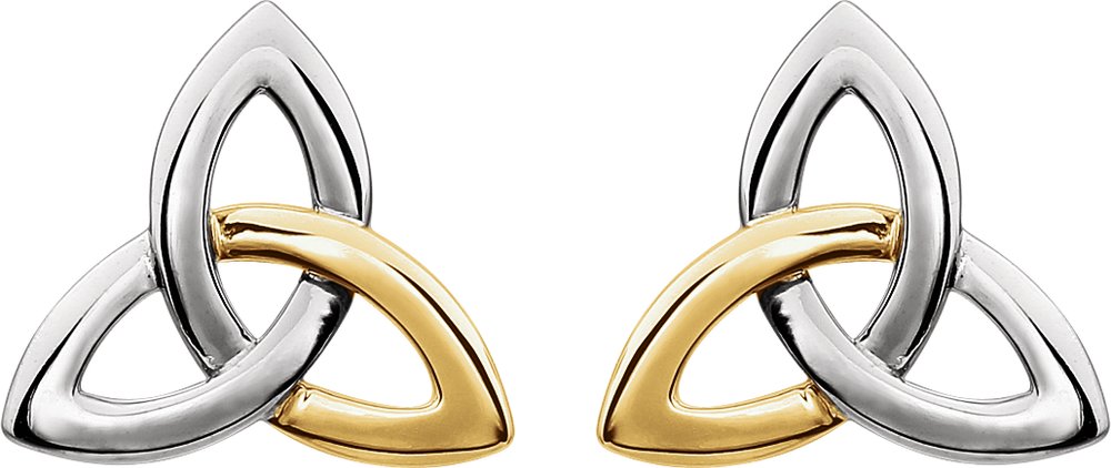 14K White/Yellow Celtic-Inspired Trinity Earrings
