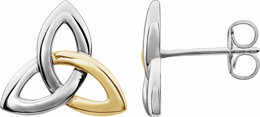 14K White/Yellow Celtic-Inspired Trinity Earrings