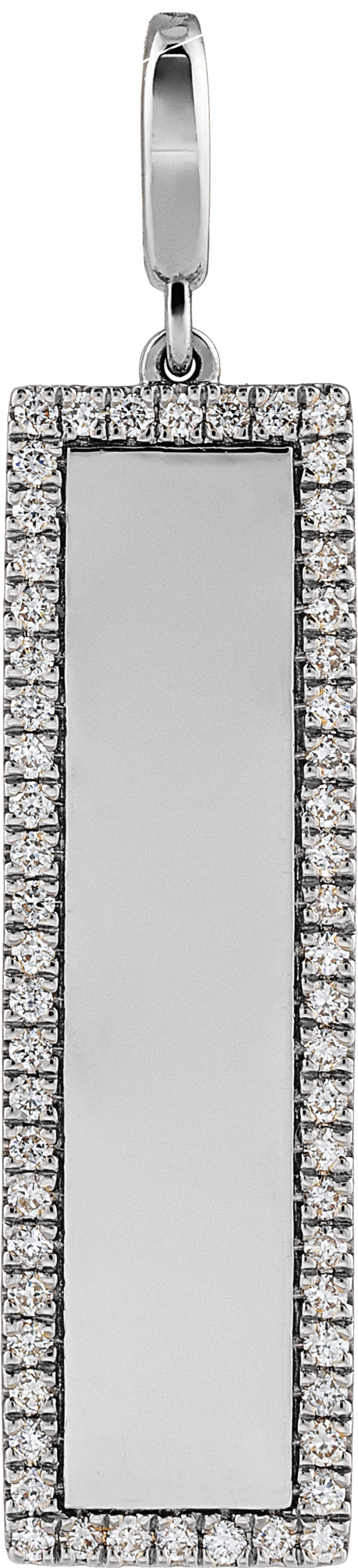 14K White Gold Engravable 1/3 CTW Natural Diamond Bar Charm/Pendant
