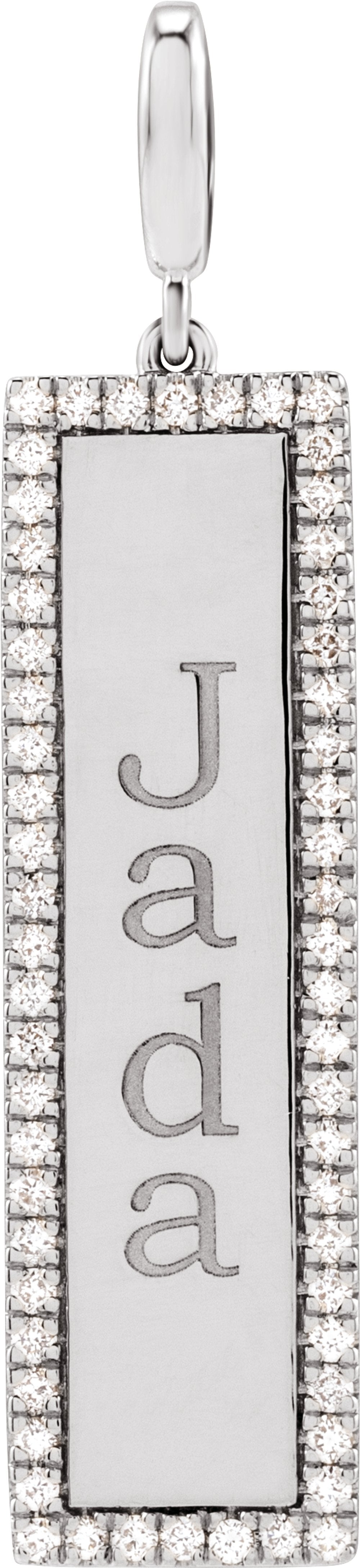 14K White Gold Engravable 1/3 CTW Natural Diamond Bar Charm/Pendant