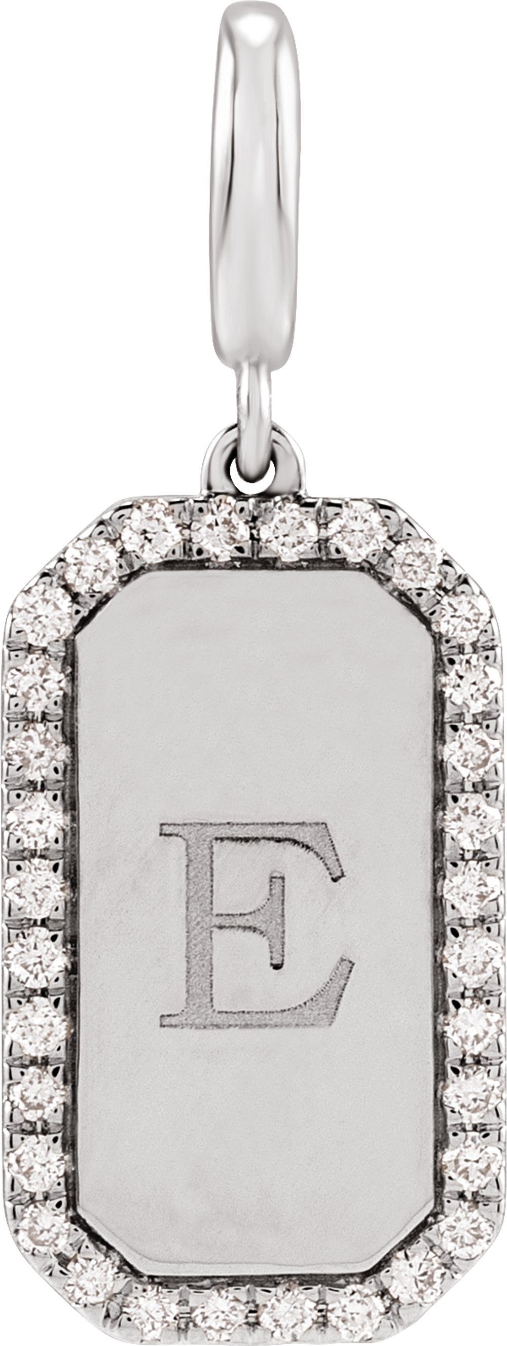 14K White Gold Engravable 1/6 CTW Natural Diamond Dog Tag Charm/Pendant
