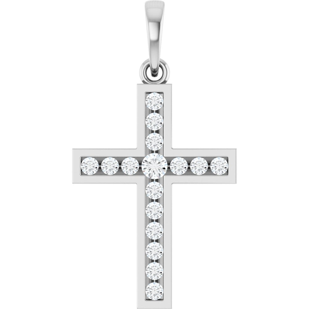 14K White Gold 1/4 CTW Natural Diamond Cross Pendant