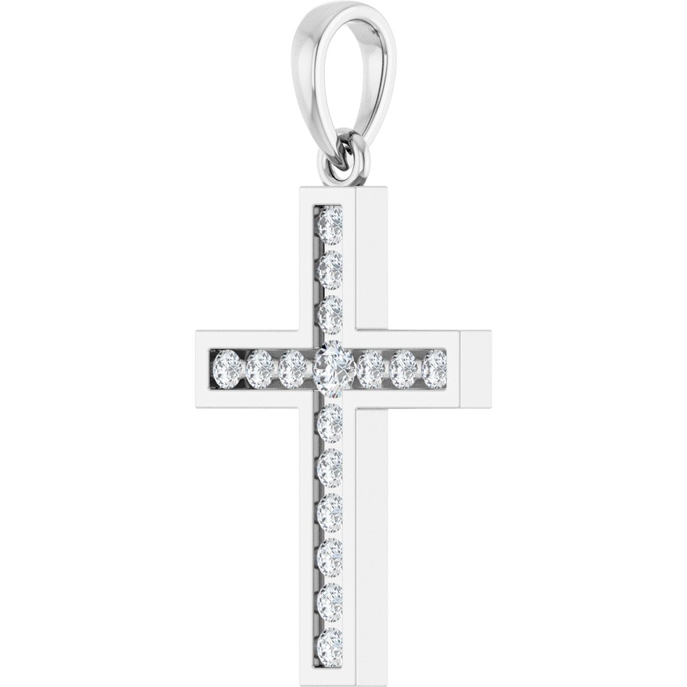 14K White Gold 1/4 CTW Natural Diamond Cross Pendant