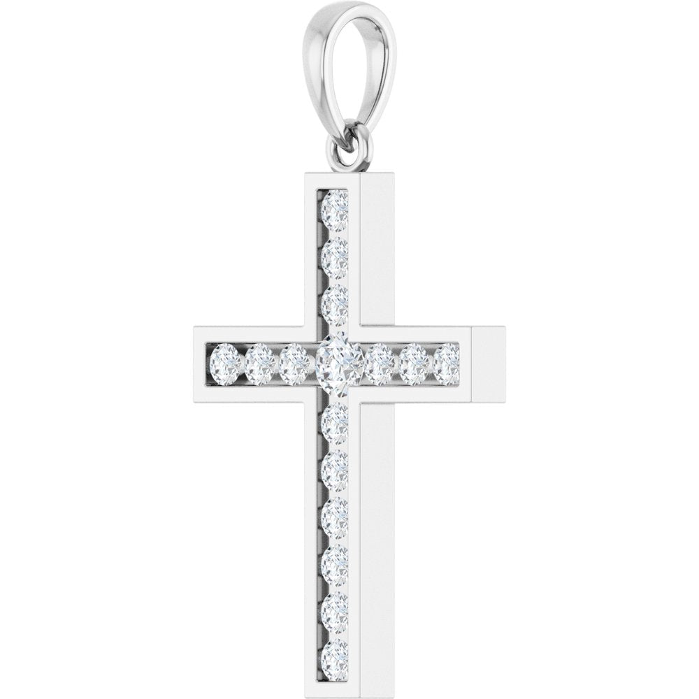 14K White Gold 3/8 CTW Lab-Grown Diamond Cross Pendant