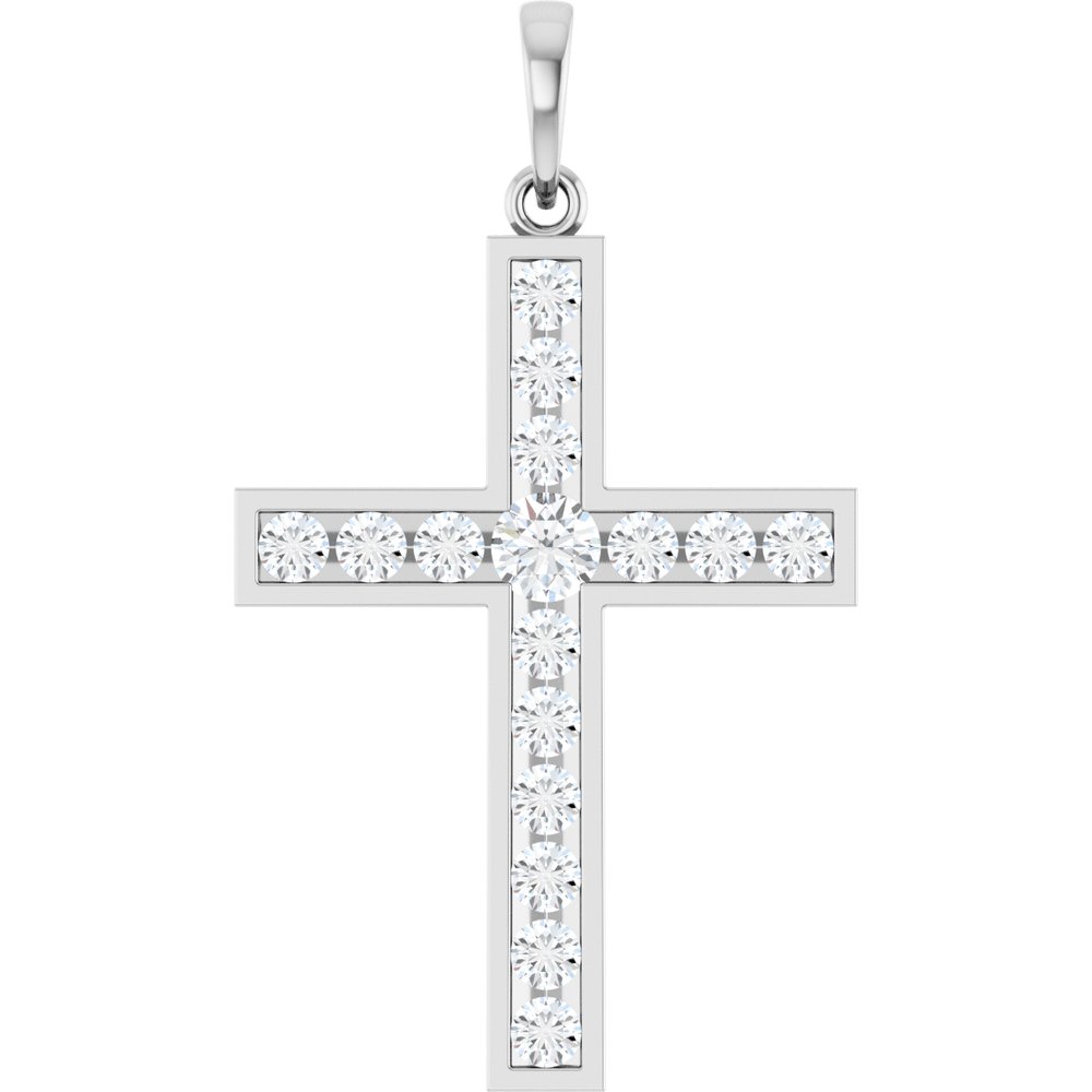 14K White Gold 3/4 CTW Natural Diamond Cross Pendant