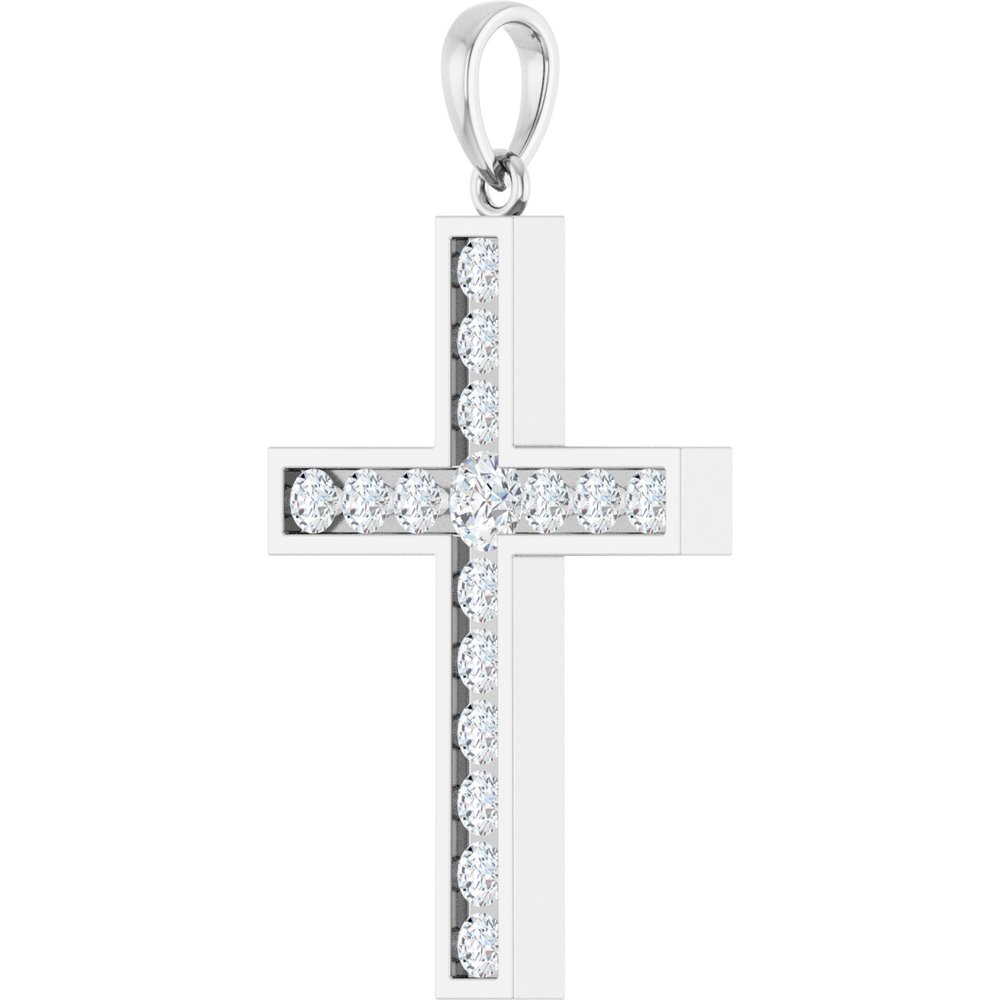 14K White Gold 3/4 CTW Natural Diamond Cross Pendant