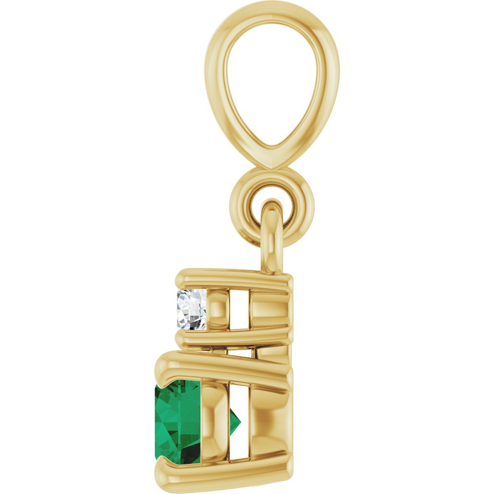 14K Yellow Gold Lab-Grown Emerald & .03 CT Natural Diamond Pendant