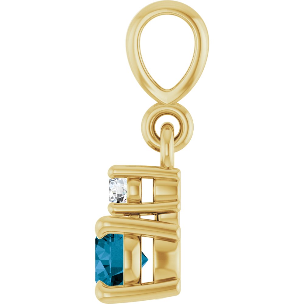 14K Yellow Gold Natural London Blue Topaz & .03 CT Natural Diamond Pendant