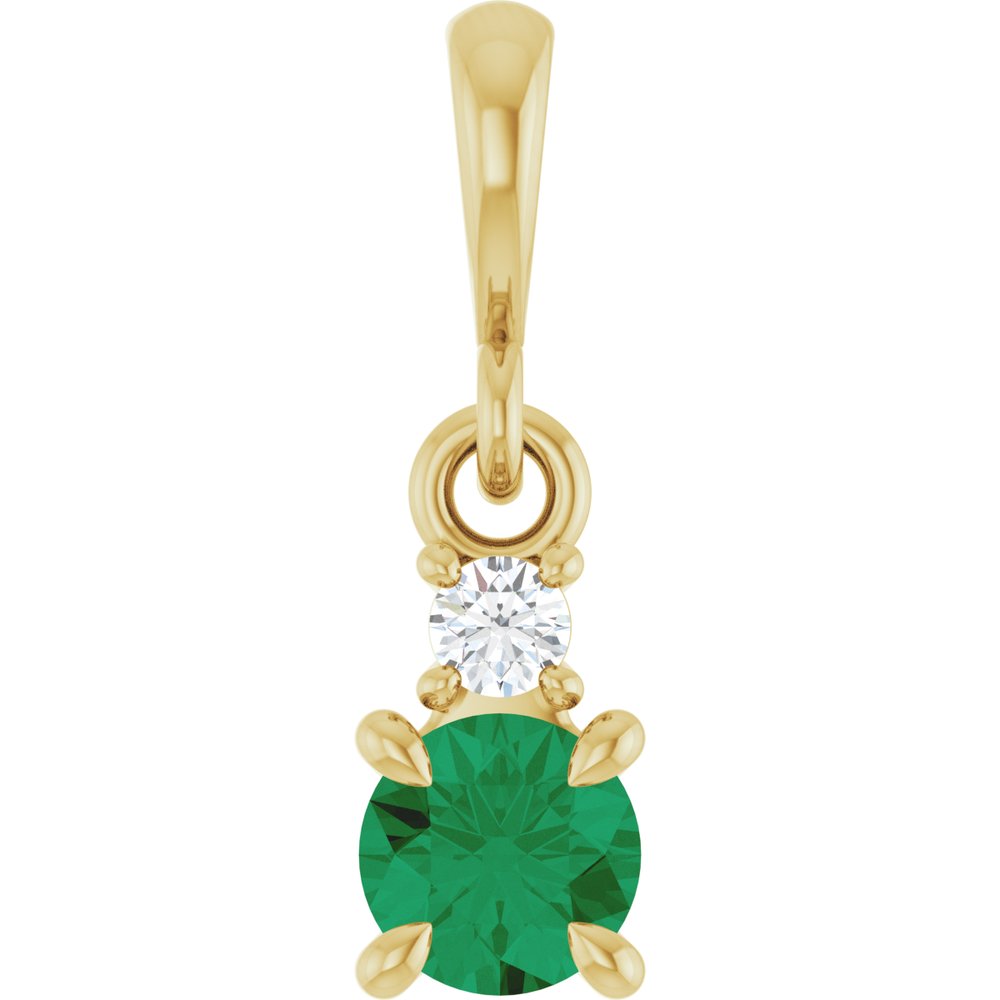 14K Yellow Gold Lab-Grown Emerald & .03 CT Natural Diamond Pendant