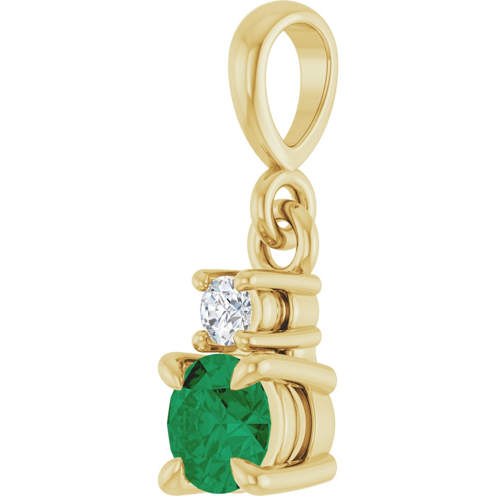 14K Yellow Gold Lab-Grown Emerald & .03 CT Natural Diamond Pendant