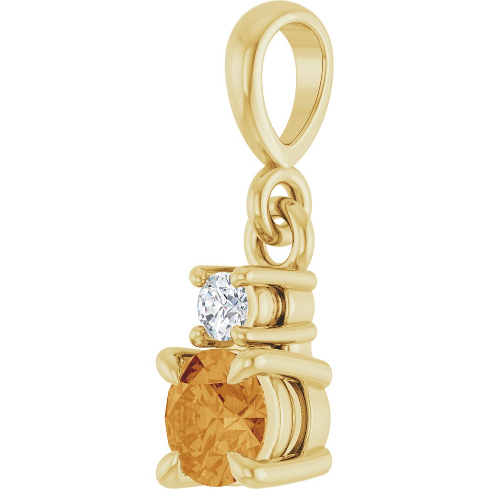 14K Yellow Gold Natural Citrine & .03 CT Natural Diamond Pendant