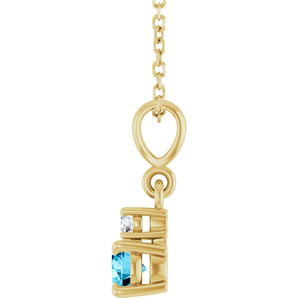 14K Yellow Gold Natural Aquamarine & .03 CT Natural Diamond 16-18" Necklace