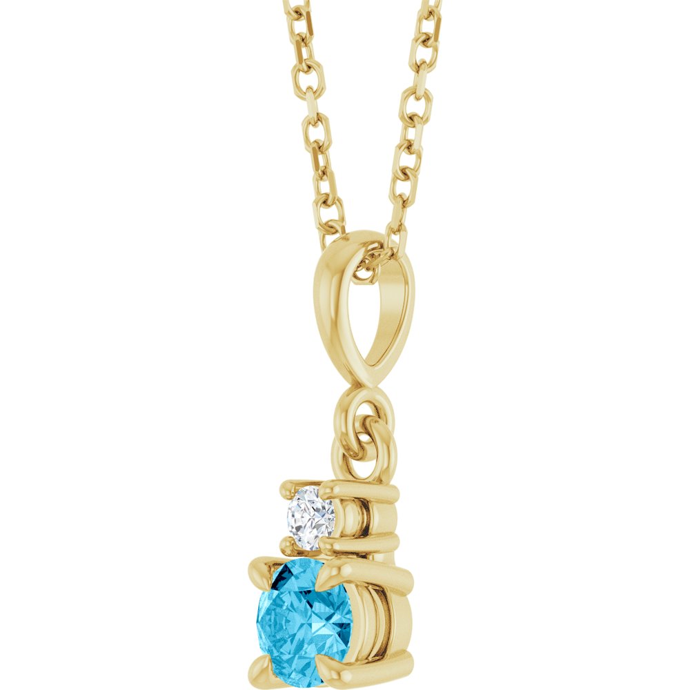 14K Yellow Gold Natural Aquamarine & .03 CT Natural Diamond 16-18" Necklace