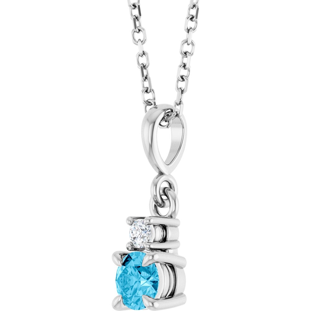 Sterling Silver Natural Aquamarine & .03 CT Natural Diamond 16-18" Necklace