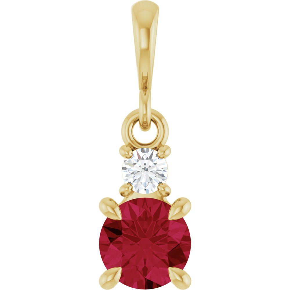 14K Yellow Gold Lab-Grown Ruby & .06 CT Natural Diamond Pendant