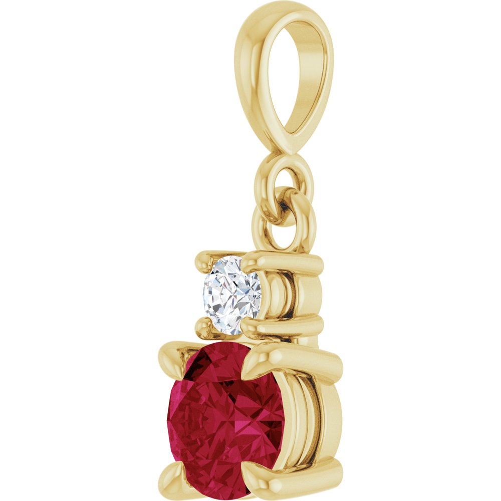 14K Yellow Gold Lab-Grown Ruby & .06 CT Natural Diamond Pendant