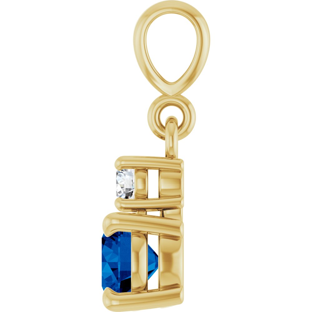 14K Yellow Gold Lab-Grown Blue Sapphire & .06 CT Natural Diamond Pendant