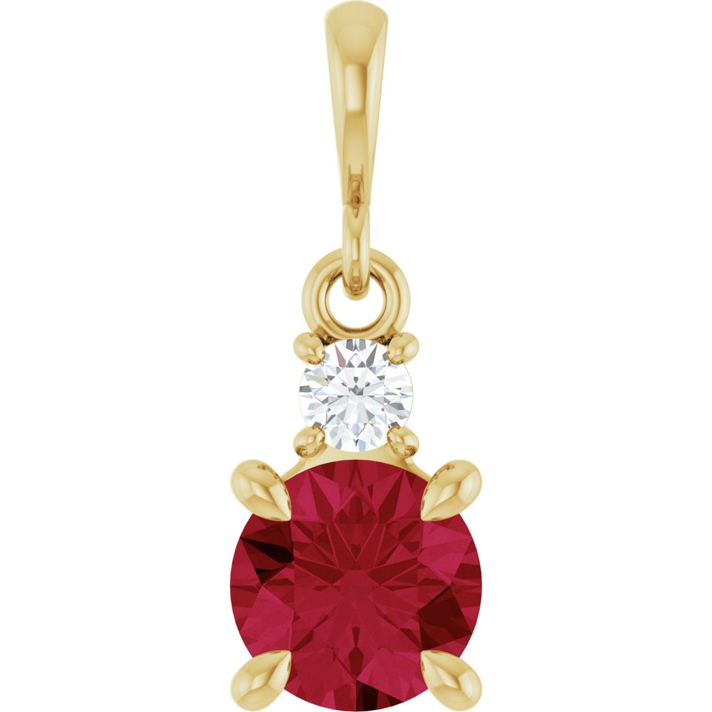 14K Yellow Gold Lab-Grown Ruby & .07 CT Natural Diamond Pendant