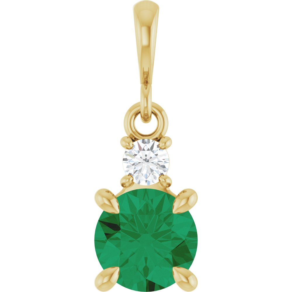 14K Yellow Gold Lab-Grown Emerald & .07 CT Natural Diamond Pendant