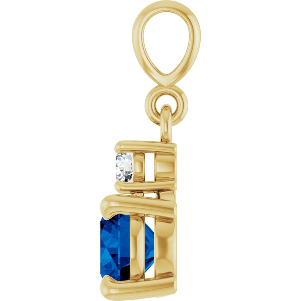14K Yellow Gold Lab-Grown Blue Sapphire & .07 CT Natural Diamond Pendant