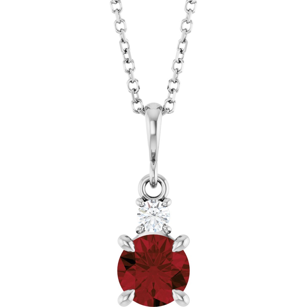 Sterling Silver Natural Mozambique Garnet & .07 CT Natural Diamond 16-18" Necklace