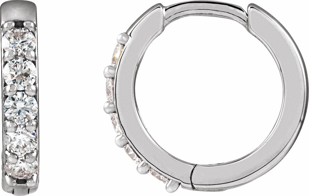 14K White Gold 1/4 CTW Natural Diamond Hinged 12.5 mm Hoop Earrings