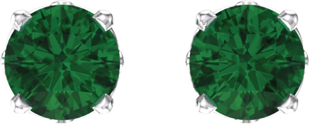 14K White Lab-Grown Emerald 4-Prong Scroll Setting® Stud Earrings