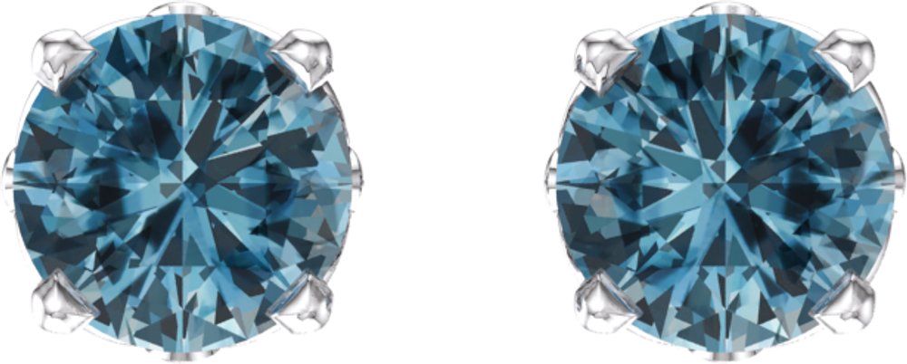 14K White Gold Natural Swiss Blue Topaz 4-Prong Scroll Setting® Stud Earrings