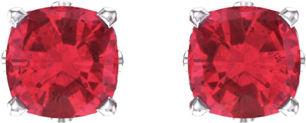 14K White 4x4 mm Cushion Lab-Grown Ruby Earrings