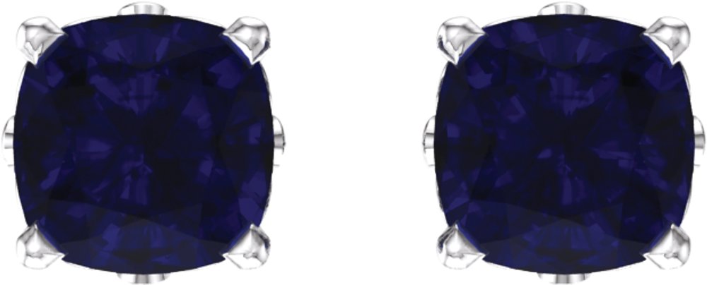 14K White Gold 4x4 mm Cushion Lab-Grown Blue Sapphire Earrings